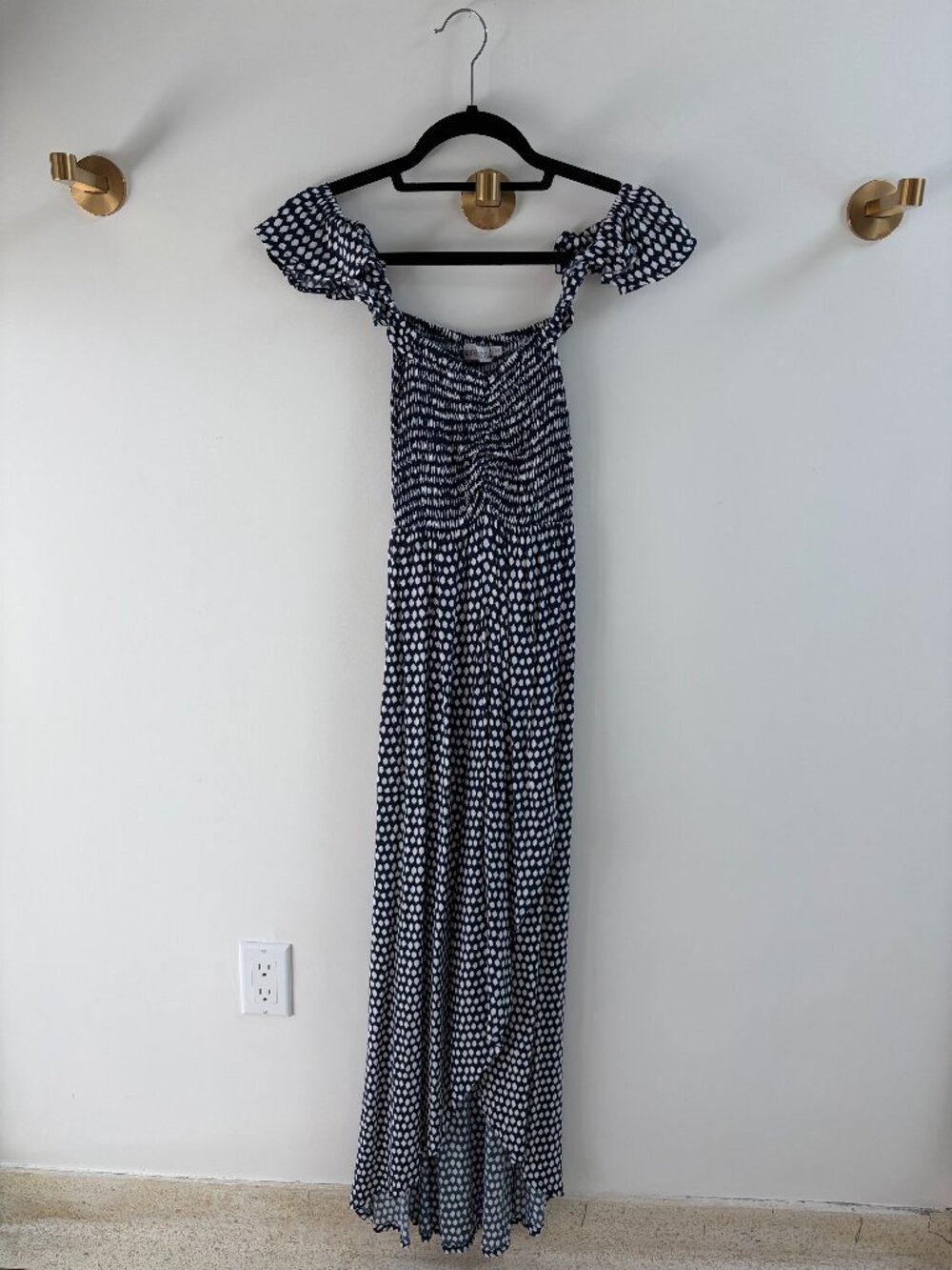 Tiare Hawaii Blue and White Polka Dot Maxi Dress